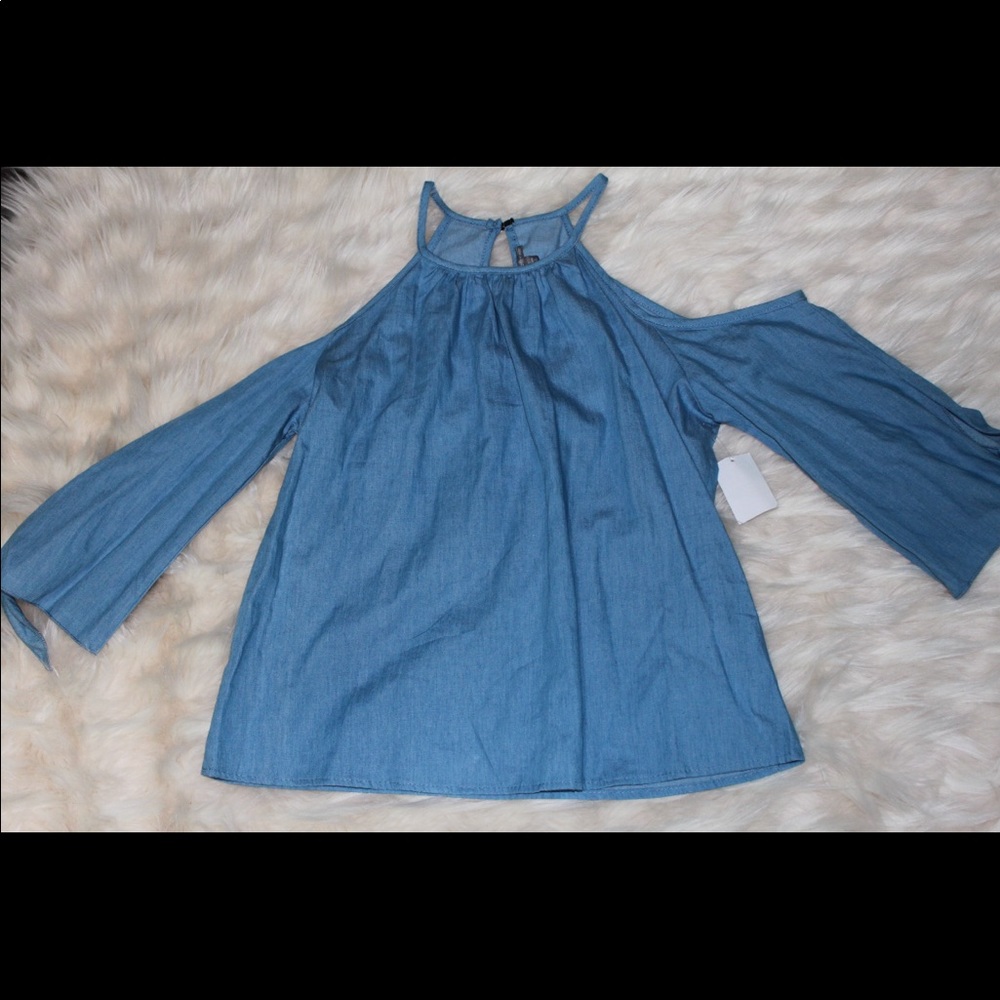 Halter denim long sleeve top